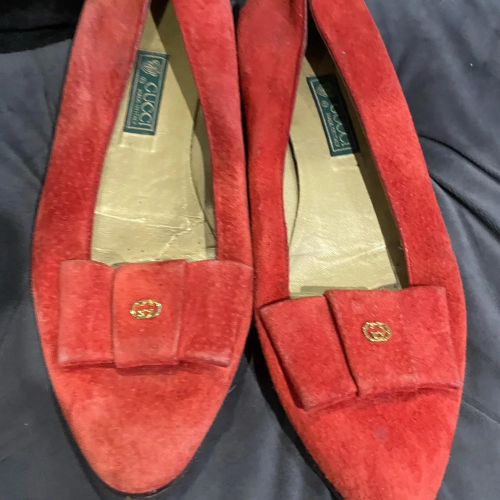 Gucci orange suede flats sz 38.5 US - Picture 1 of 8